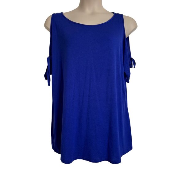 Green Envelope Royal Blue Cold Shoulder Size 1X Short Sleeve Tee Shirt Top NWT - Picture 1 of 10